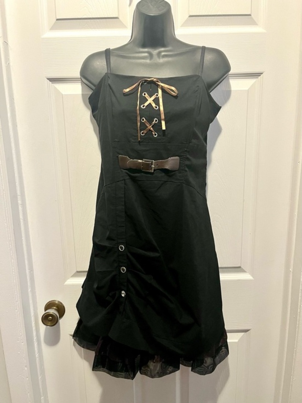 Vintage Vitrin Design Dress Goth Alt Steampunk Black Large Women Tulle Lace - Picture 2 of 7